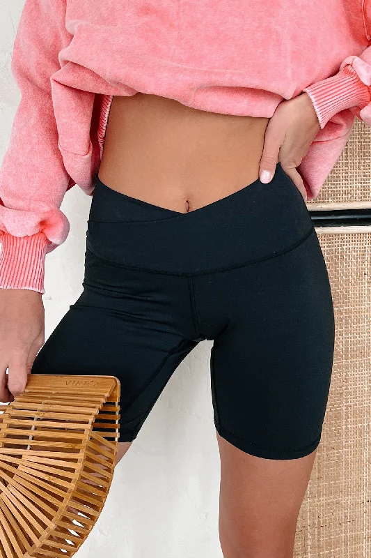 Stronger Than Your Excuse Cross-Waist Biker Shorts (Black)