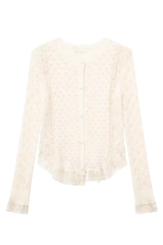 'Yolanda' Lace Ruffled Knitted Cardigan