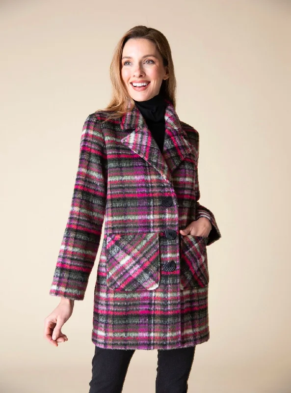 Brushed Plaid Tartan Car Coat