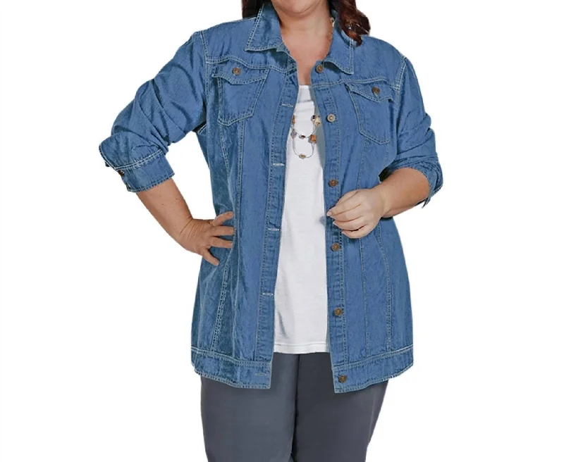 Premium Long Sleeve Rydel Denim Jacket - Plus Size In Light Wash Denim