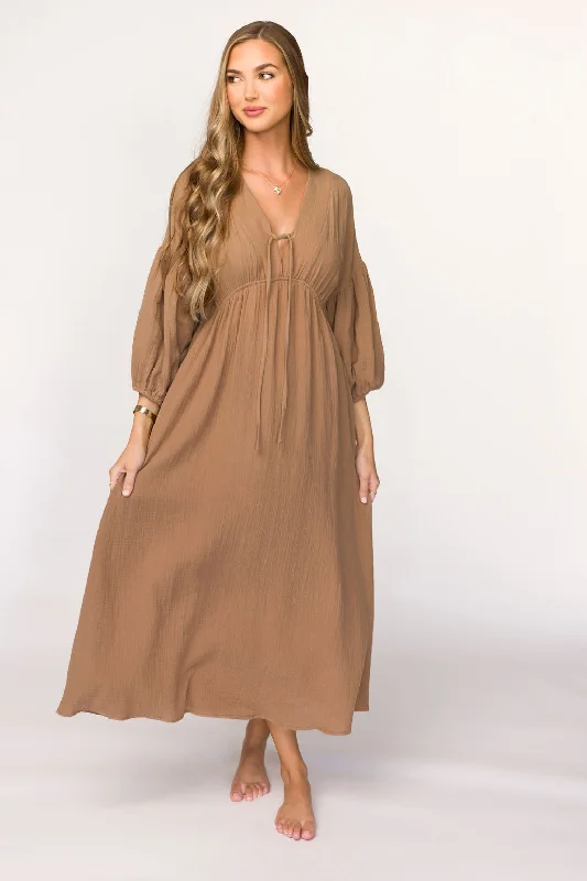 Hunter 100% Cotton Gauze Midi Dress in Bronze - Bump Friendly