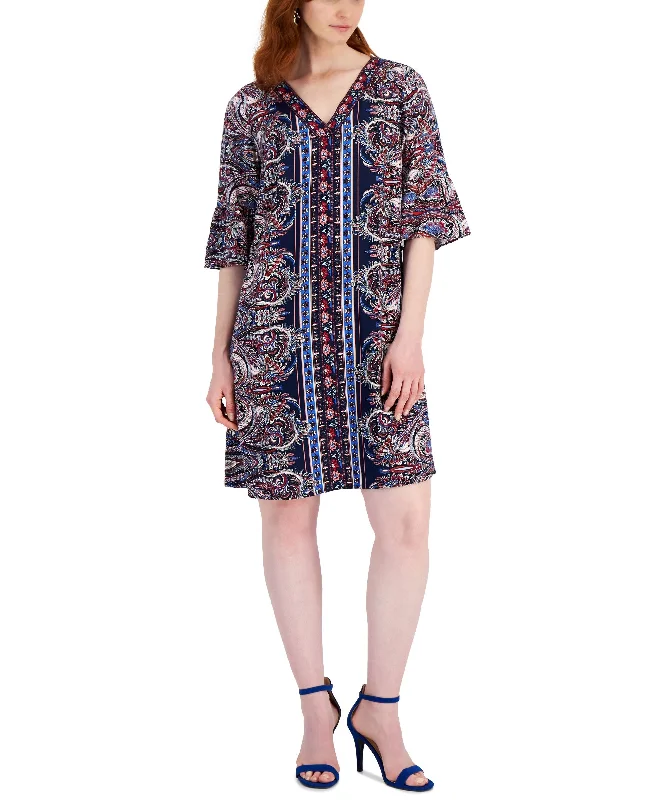 JM Collection Womens Bellisima Printed Ruffle Sleeve Dress