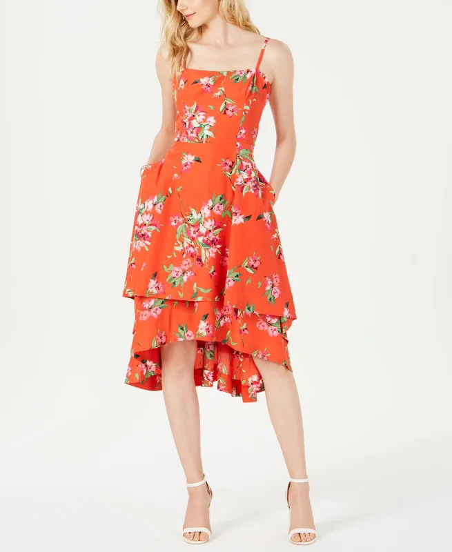 Vince Camuto Floral Square Neck Fit Flare Dress