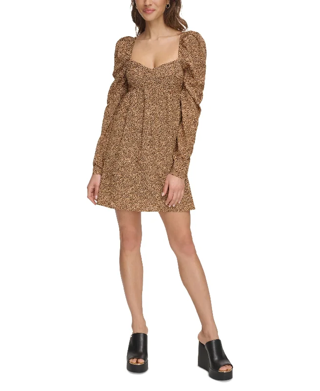 Women's Long-Sleeve Printed Puff-Sleeve Dress