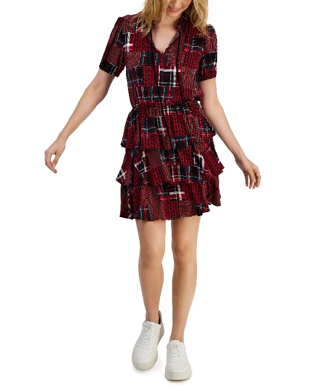 Women's Short-Sleeve Patchwork Mini Dress