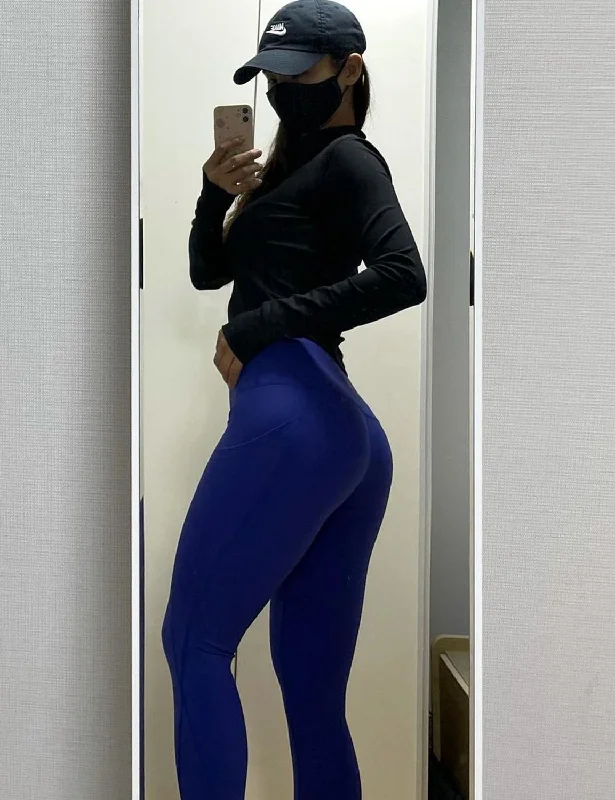 High Waist Side Pockets Yoga Pants navy ins