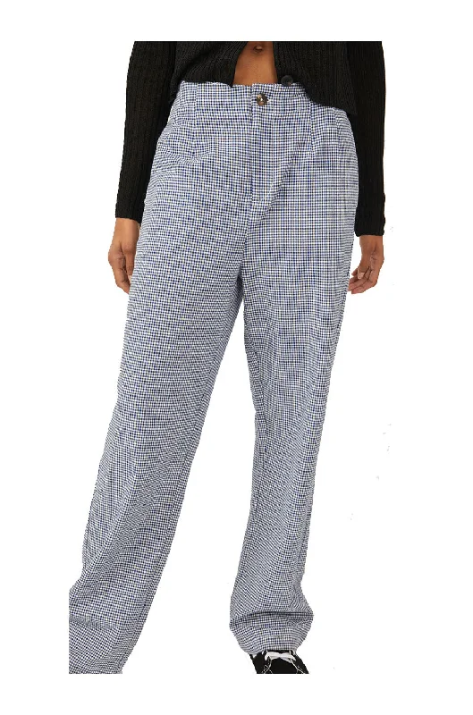 Free People Kate Plaid Straight Leg Pants In Navy & White