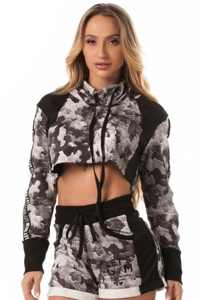 Cropped Long Sleeve Sweater - Grey Camo