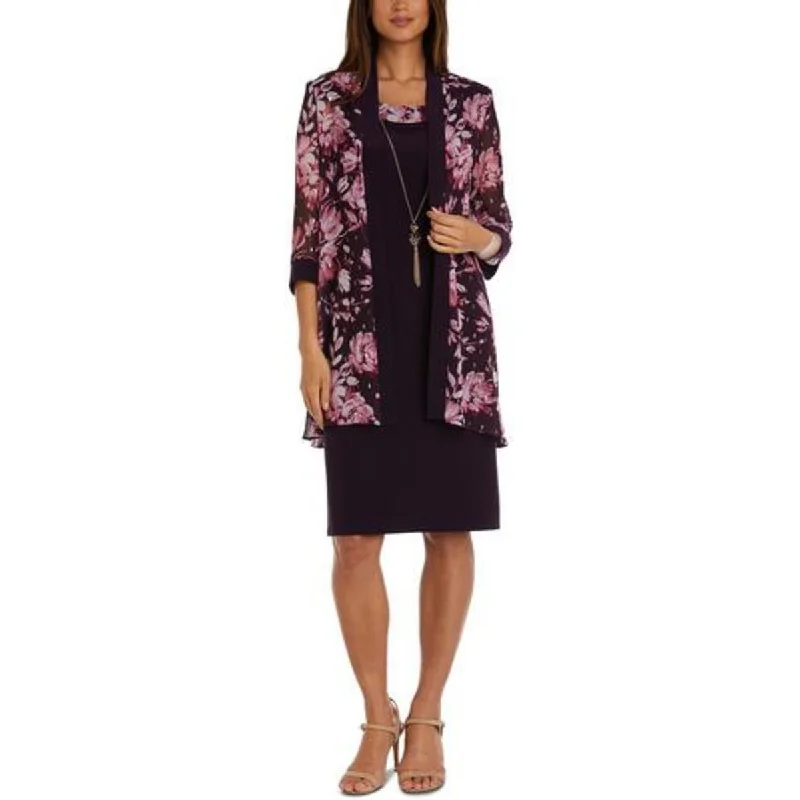 R&M Richards Womens Petites Chiffon Floral Duster Blazer