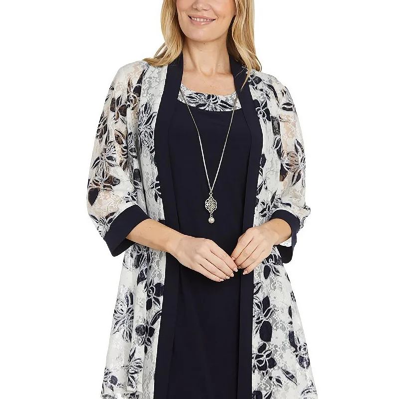 R&M Richards Womens Petites Lace Floral Duster Blazer