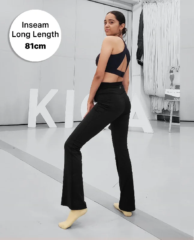 Women Stretchable Long Length Flared Pants Black