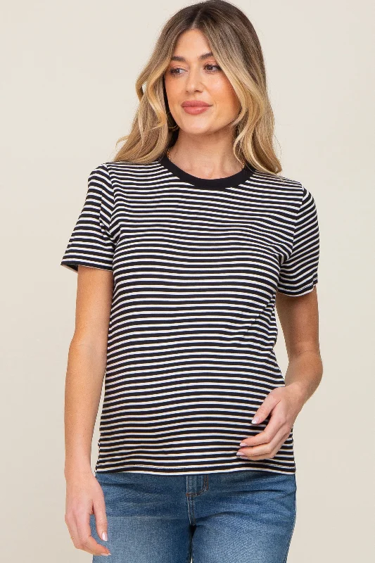 Black Striped Basic Maternity Tee