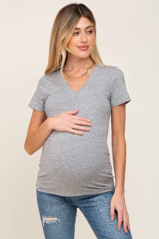 Heather Grey Basic V-Neck Maternity Tee