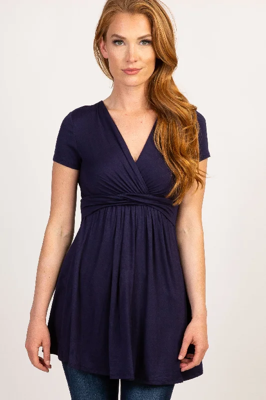 PinkBlush Navy Draped Front Nursing Top